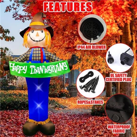 10ft Gaint Inflatable Thanksgiving Scarecrow with Built-in LED - Picture 6 of 7